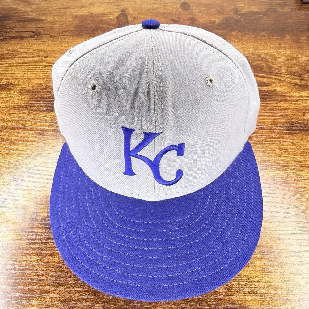 Vintage New Era Diamond KC Royals Fitted Hat 6 7/8 Gray Blue USA Wool MLB